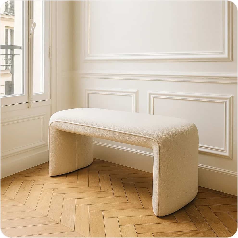 Banc tissu bouclette écru — assises, C Design Mobilier