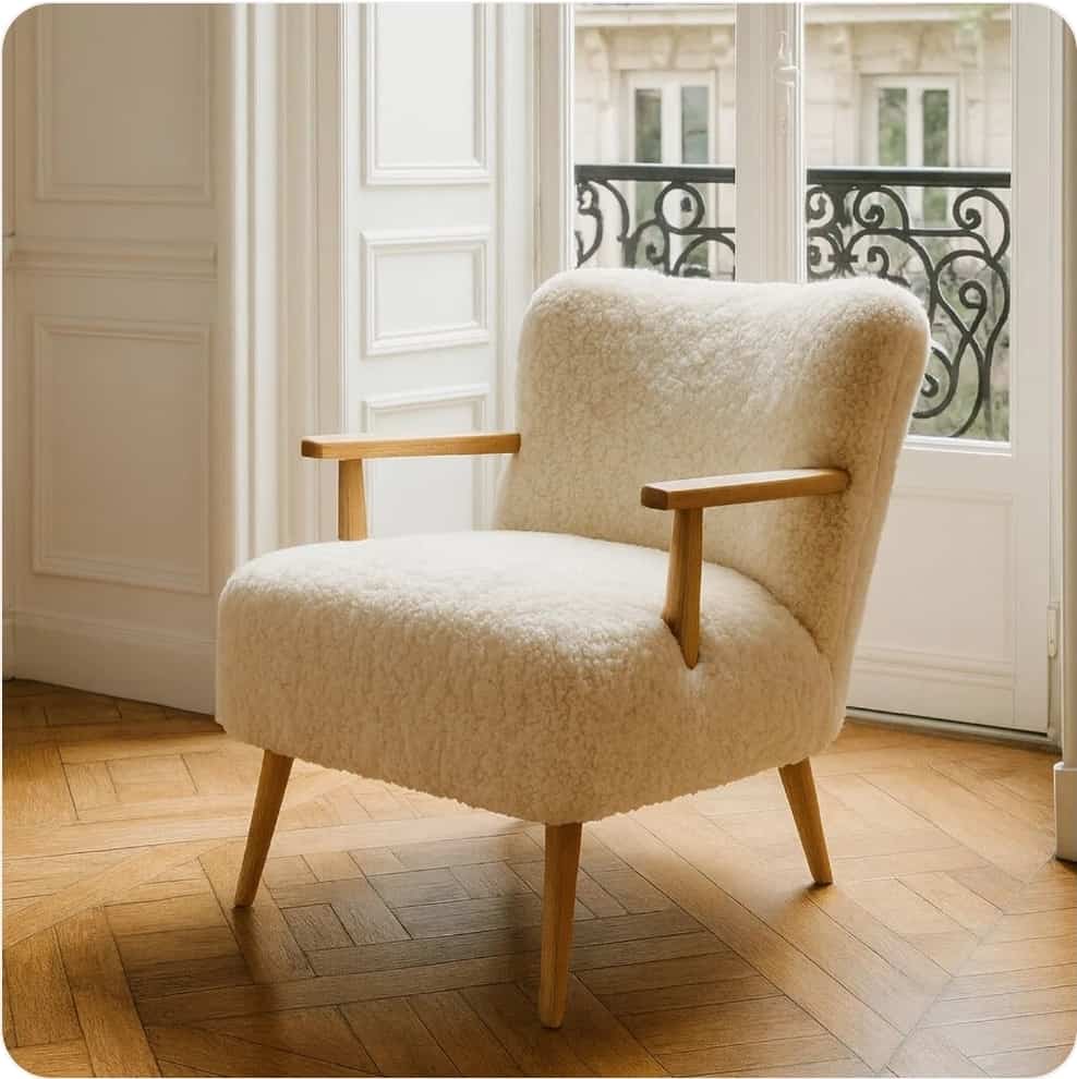 Fauteuil effet fourrure écru — assises, C Design Mobilier